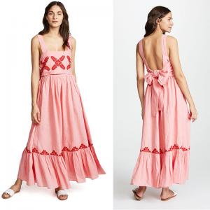 China 2018 Pink Linen Embroidery Women Maxi Dress Summer on sale