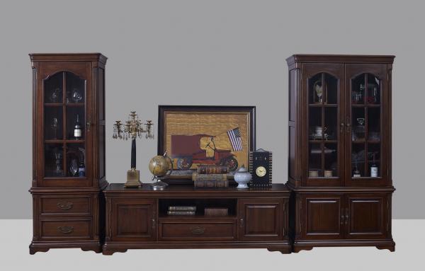 American Antique Living leisure room furniture sets Wooden TV wall unit set by Floor stand and Tall display cabinet