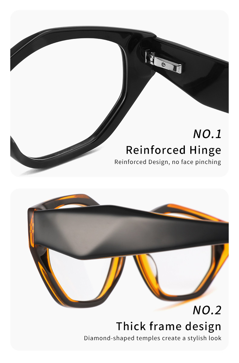 Black Irregular Acetate Frame Glasses Optical Transparent Lens