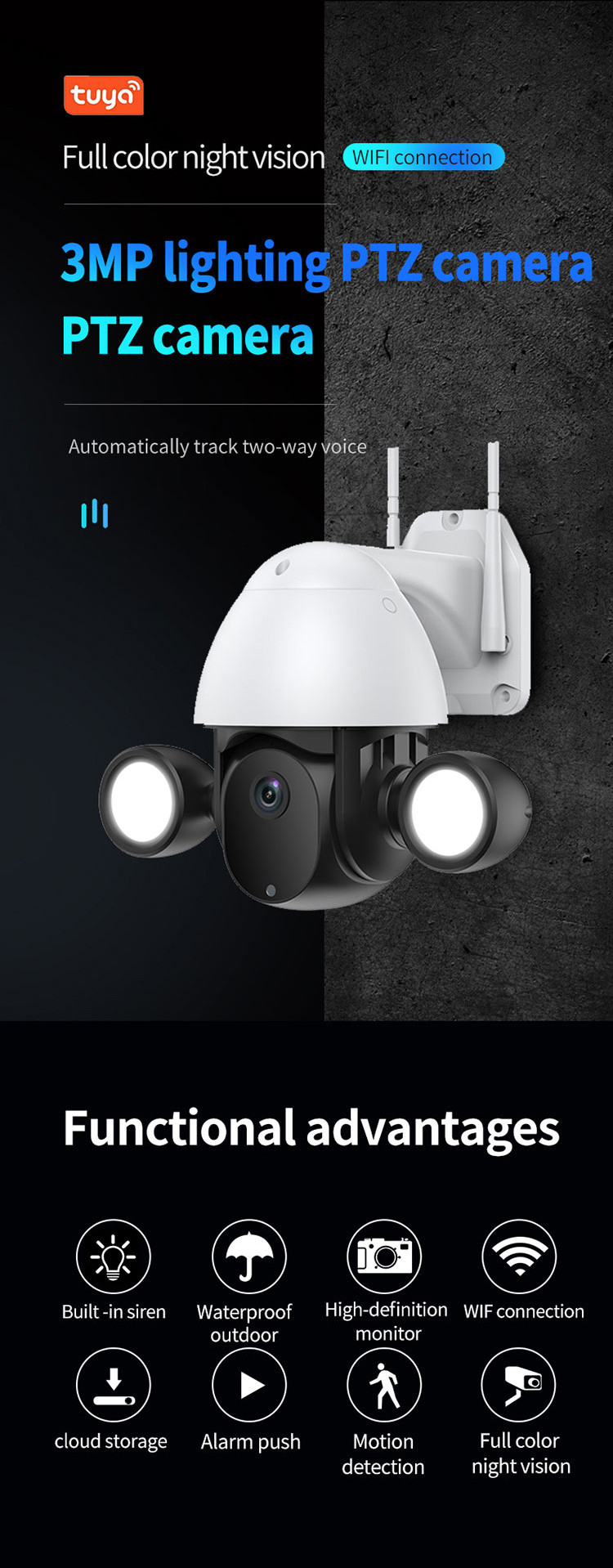 WIFI Floodlight Speed Dome with AI Human Detection Automatic Track Two-way Voice Full Color Night Vision camera