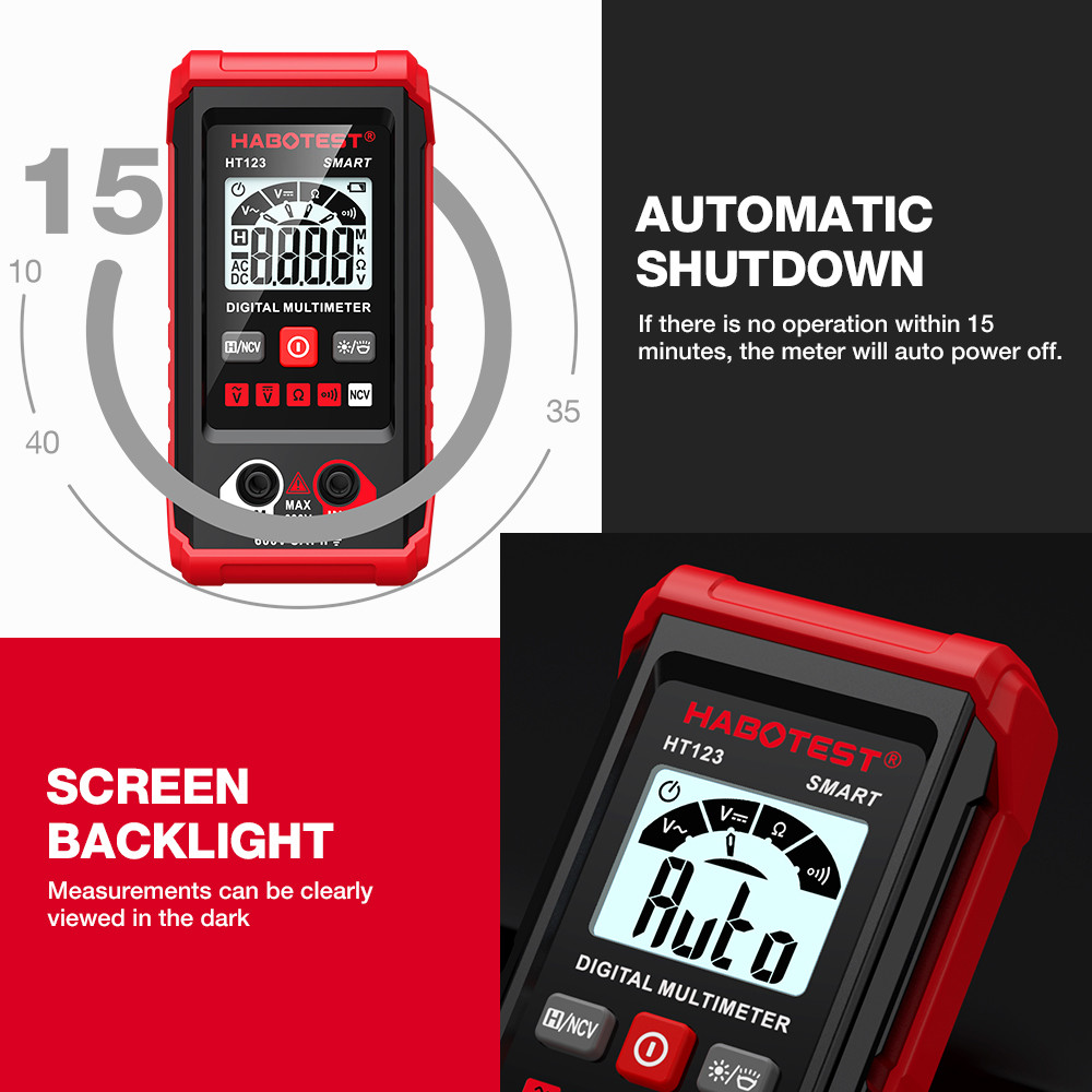 HT123 Smart Digital Multimeter AC/DC Voltage Resistance Continuity Measurement Tester NCV Multimeter With Backlight