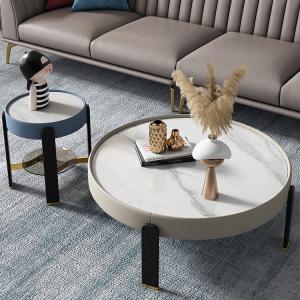 China PU Wood Minimalist Marble Coffee Table Set 45cm For Living Room wholesale
