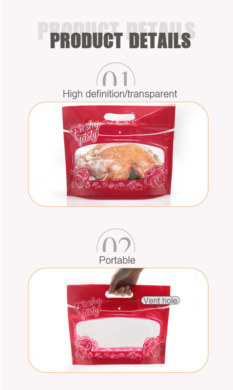 Takeaway Zipper Top Roast Chicken Packaging Plastic Bopp Microwave Safe Food Packaging