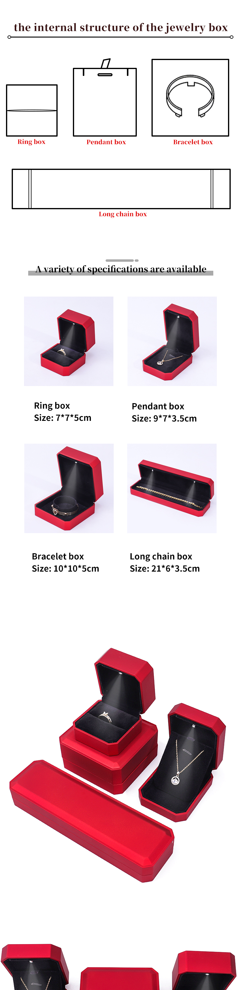 Luxury Jewelry Display Box with LED Light and Custom Logo Red Paint Finish 10*10*5cm
