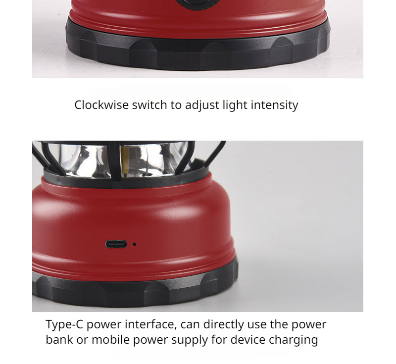 Outdoor retro American camping light 3 gears adjustable USB rechargeable portable camping tent flashlight