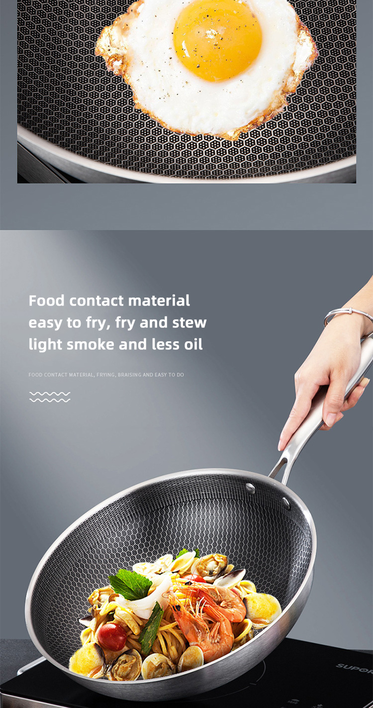 High Capacity Honeycomb Kitchen Frypan Non Stick Stainless Steel With Lid