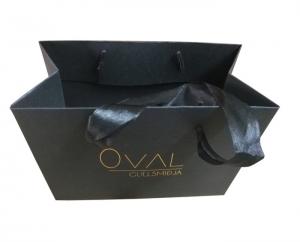 China Custom Small Black Paper Bags Online Jewellery Packaging With Gold Foil Logo wholesale