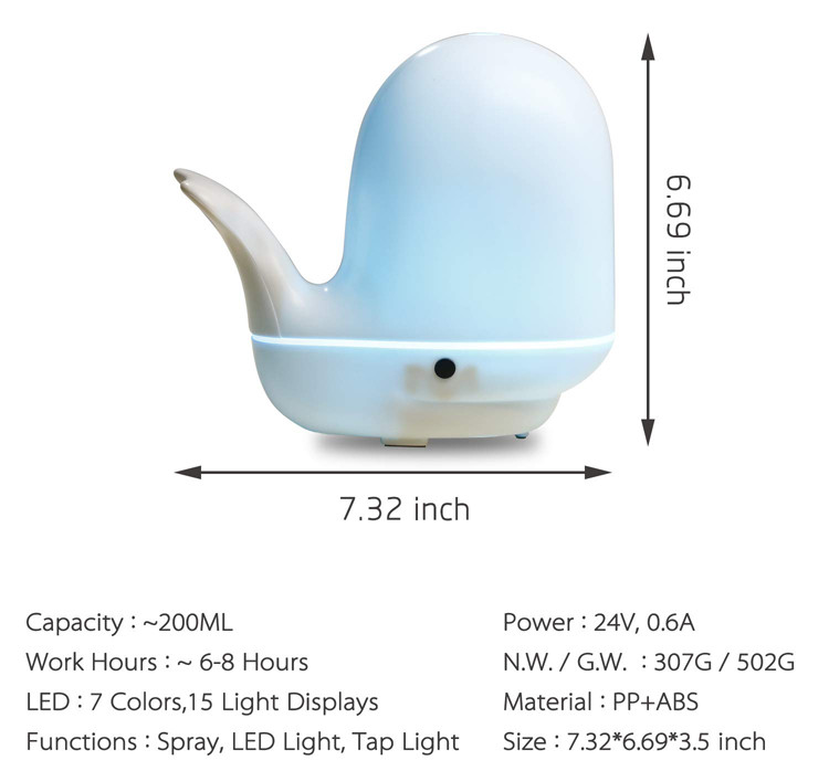 Cute Whale Shape Ultrasonic Cool Mist Humidifier