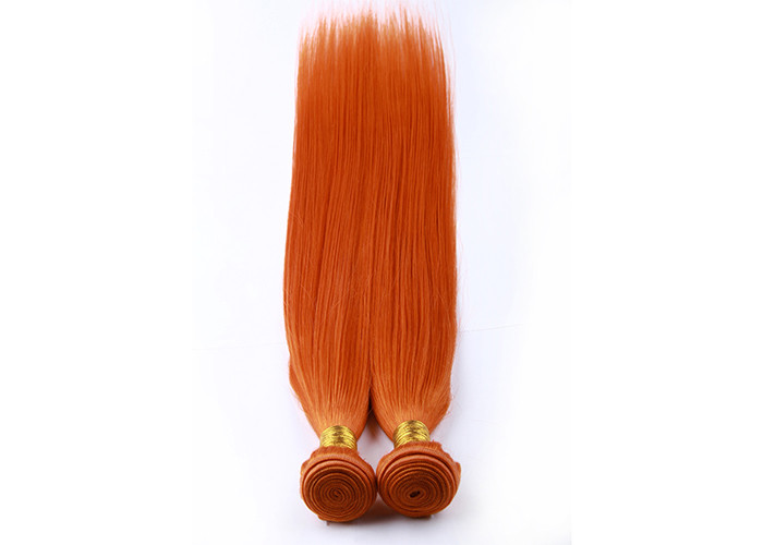 Orange Virgin Human Hair Extensions 12 Inch Double Stitch Weft Single Drawn