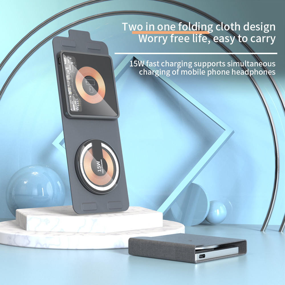 Dual Alloy Magnetic Wireless Charger 2 In 1 15W Foldable For IPhone And Earphone