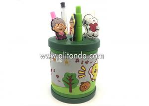 China Promotional yellow green round shape PVC cartoon cute pen holder wholesale