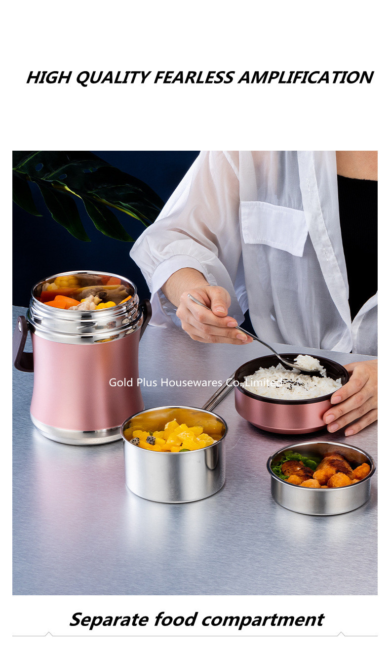 2L Tableware heat insulation barrel golden color vacuum food container double wall insulated food flask