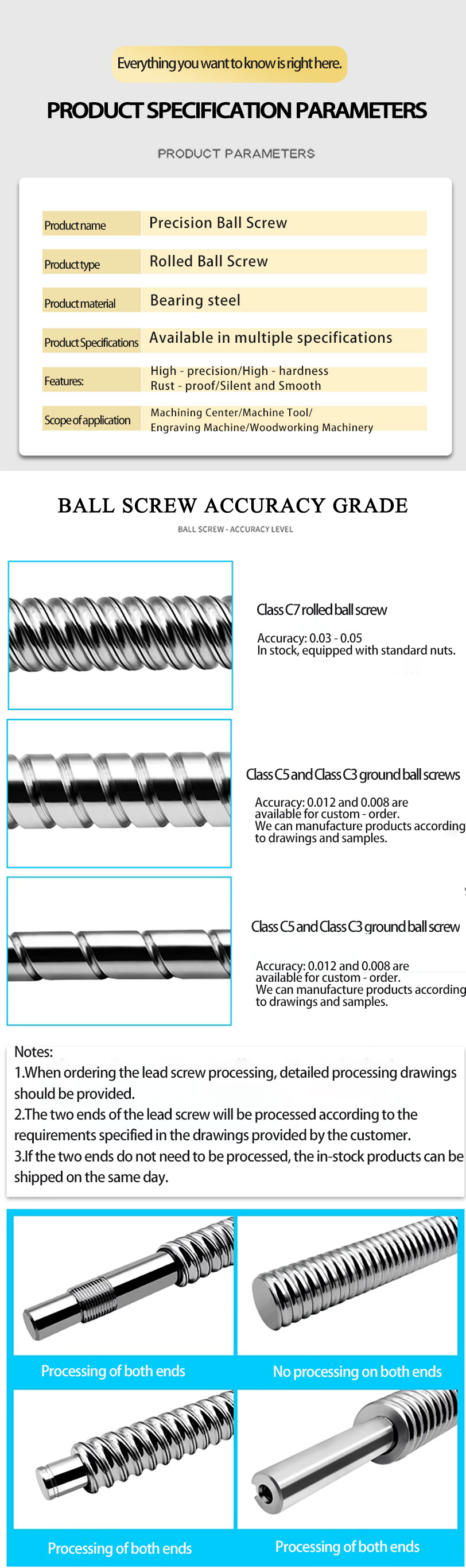 Efficient High Precision Ball Screw 10mm - 160mm Ball Screw For CNC