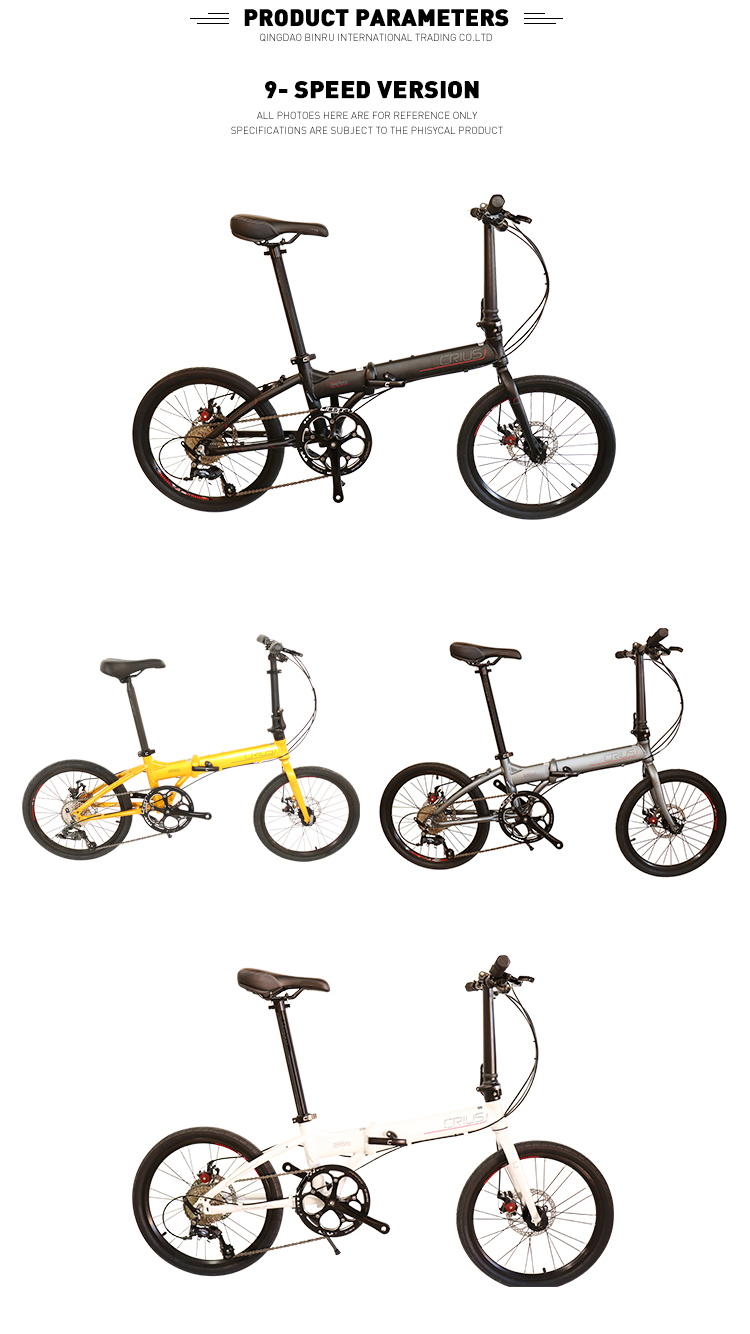 Crius 20 Inch Master D Mini Foldable Bike 9 Speed Metallic Black Aluminum Alloy Rim