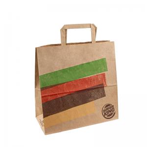 China Custom Flat Handles Kraft Paper Bag Brown Takeaway Fast Food For Restaurant Packaging wholesale