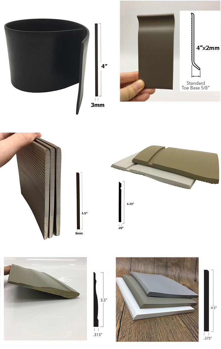 ASTM Certified Flexible Wall Baseboard Molding 150mm Height Selection