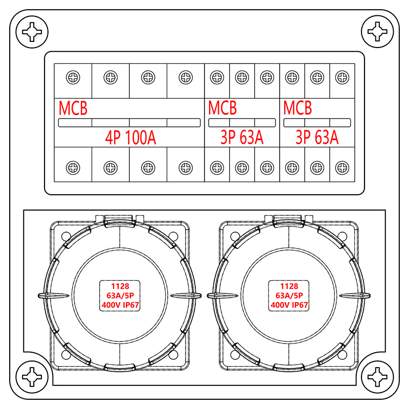 Syntax CX2 Wall Mounted Distribution Box 100AMP Three Phase Made in PC Electric Grey Stage Box 280*280*155mm