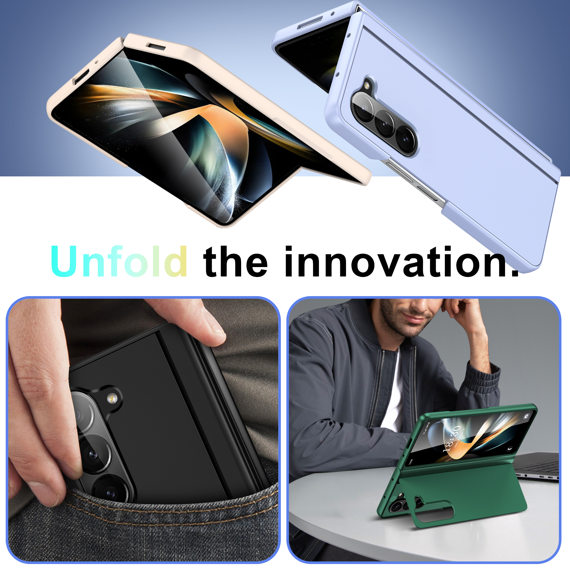 5G Fashion PC Protective Phone Case Samsung Zfold 5 With Flip Stand And Black Color