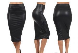 China Autumn Faux Leather Pencil Skirt Black Leather skirtS Casual PU High Waisted saia de couro wholesale