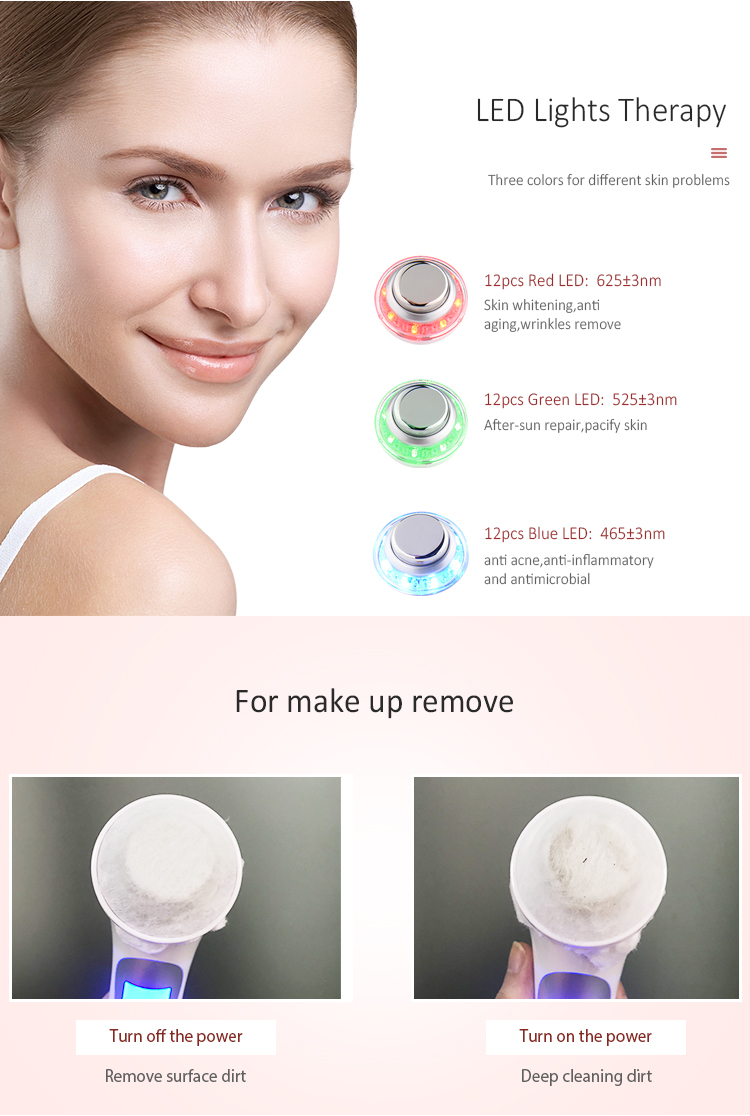 Vibrating Red Green Blue 3Mhz Ultrasonic Ion Face Lift Massager Portable