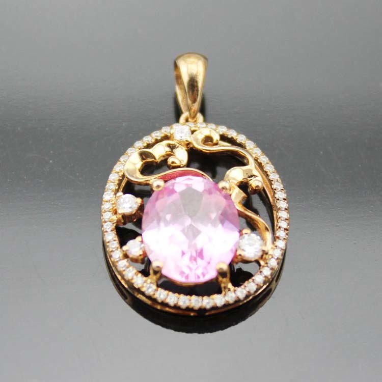 Rose Gold Plated 925 Silver 9mmx11mm Ruby CZ Diamonds Pendant Necklace (PSJ0384)