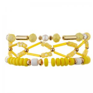 China Geometric Golden Metal Tube Hand Craft Beads Bracelet Yellow Crystal Set on sale