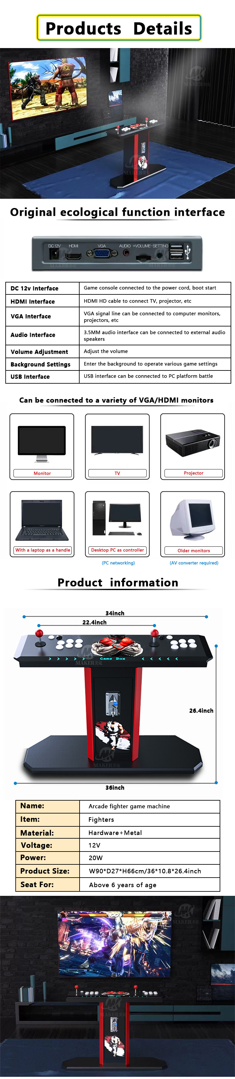 19 Inch Portable Arcade Games Cabinet Thousand Fighting Household Video Game Console Multi Fighter Machine