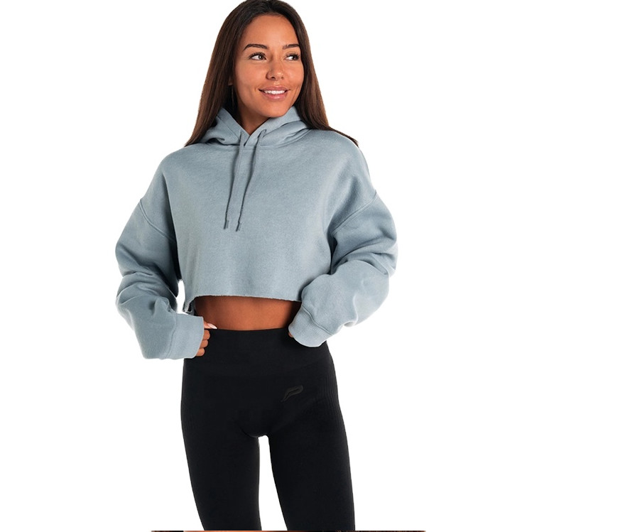 Fashion Cotton Sports Team Hoodies Printed Long Raglan Sleeve Oversized Cropped Top