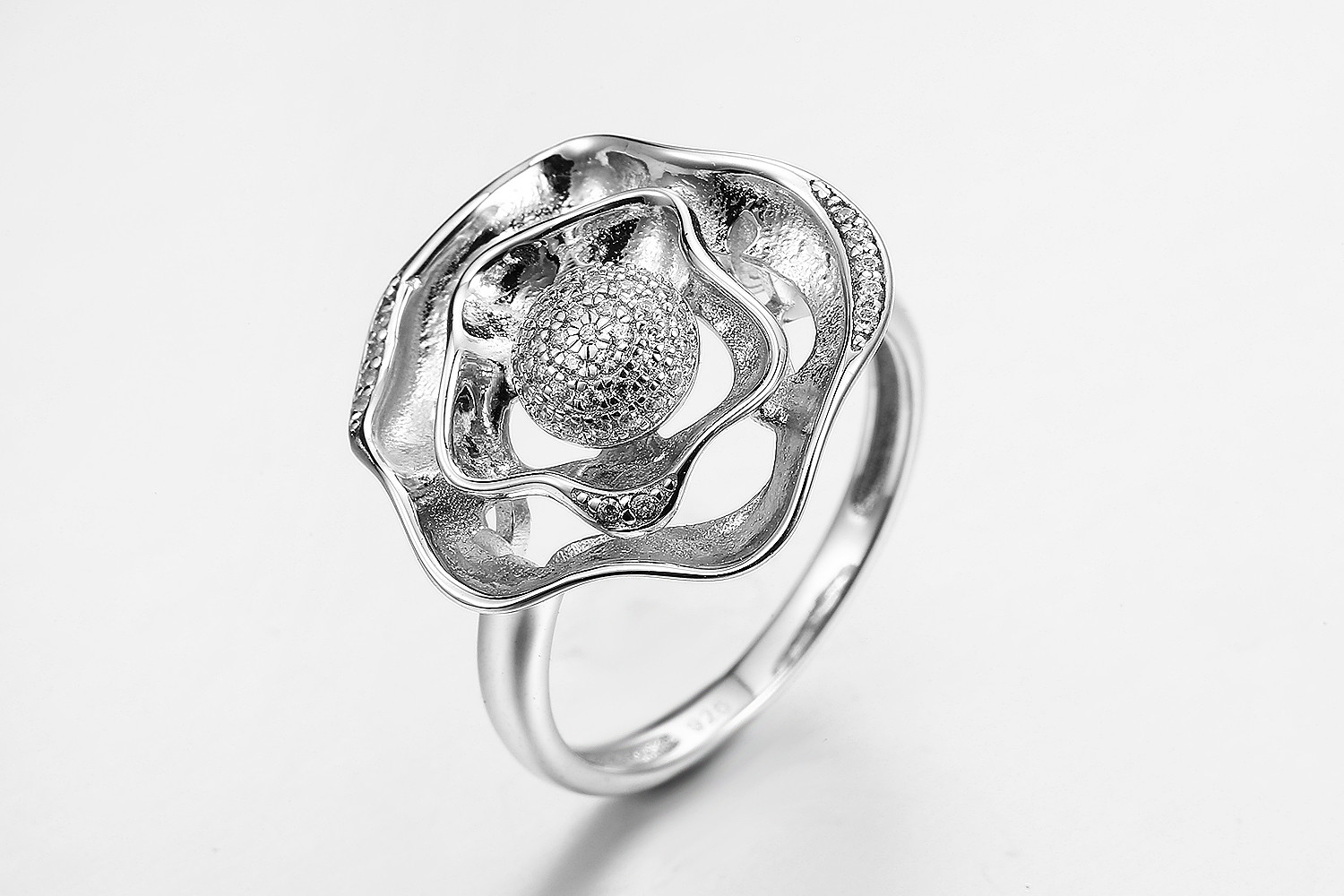 "Double Flower of Love" 925 Sterling Silver CZ Rings Pinky Promise Ring