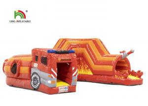 China PVC 0.55mm 21ft Red Fire Truck Inflatable Obstacle Course For Kids wholesale