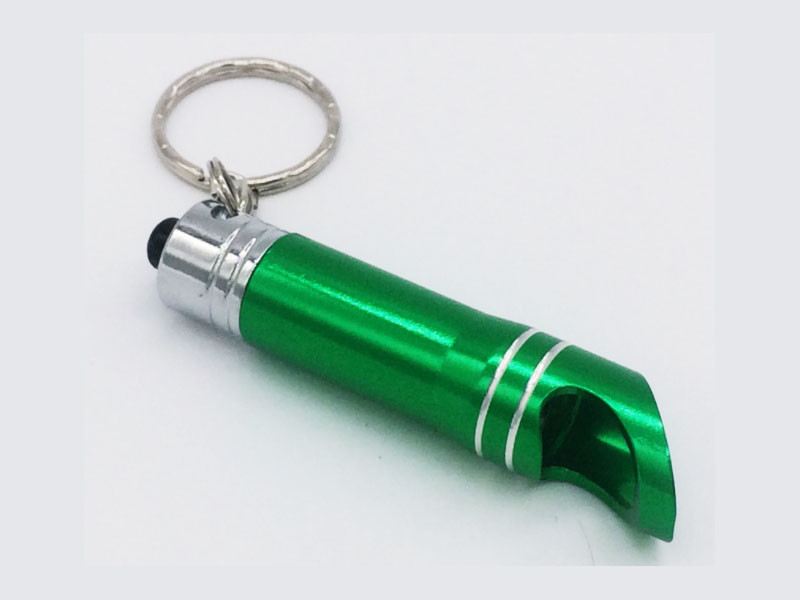 Promotional Personalized Anodized Laser Etch Aluminum Keychain Beer Bottle Opener Mini Flashlight Key Ring