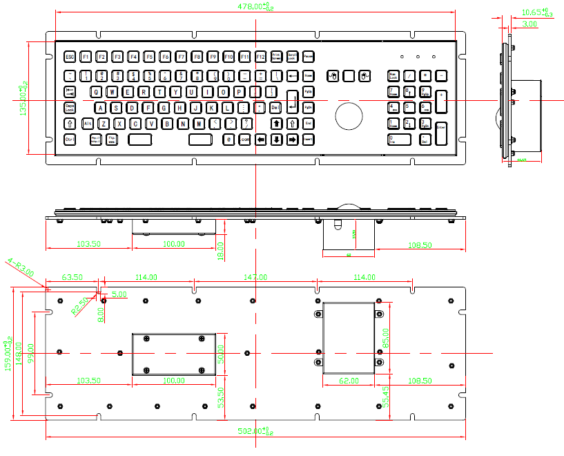 Industrial Kiosk Computer Metal Keyboard With Panel Mount Function Keys