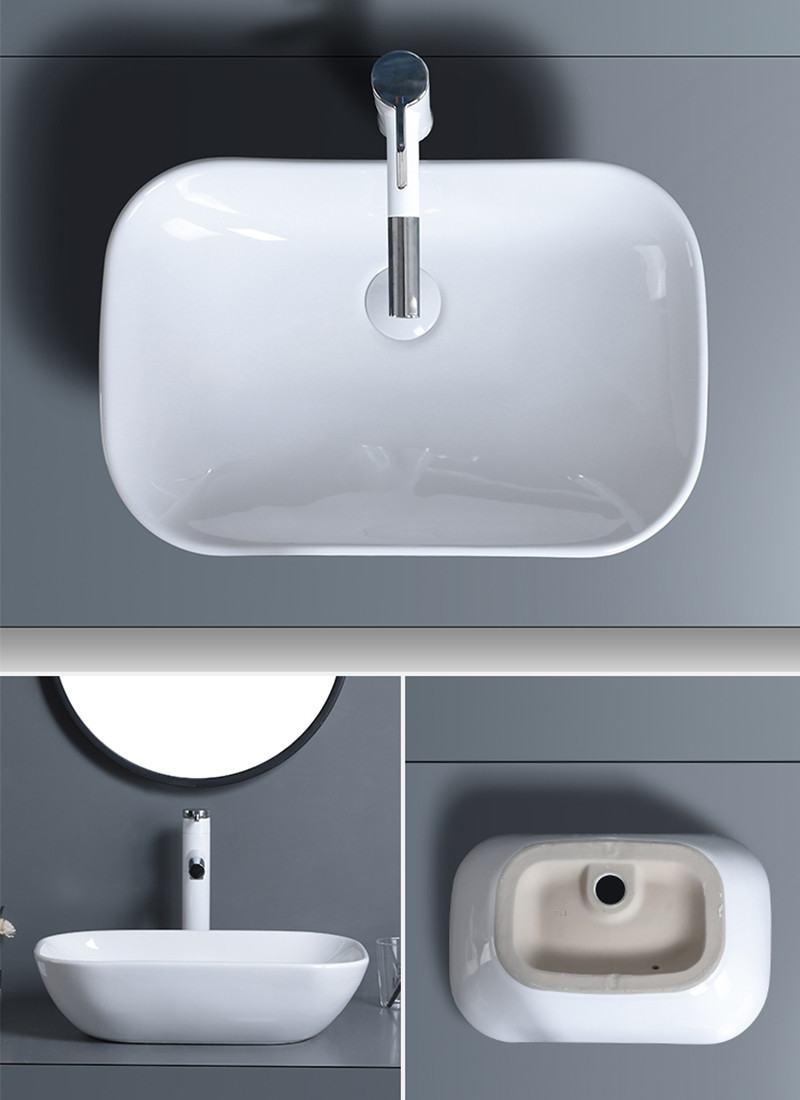 Ceramic Rectangular Vessel Bathroom Sink Porcelain White Scratch Proof Basin