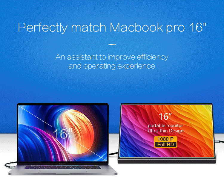 Ultra Thin 1920x1080P Full HD Type C 16 Inch Portable Monitor For Laptop