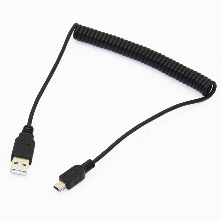 High Quality Spring Coiled Data Charging Mini USB 2.0 Extension Charger Cable for Camera PS3 Camera