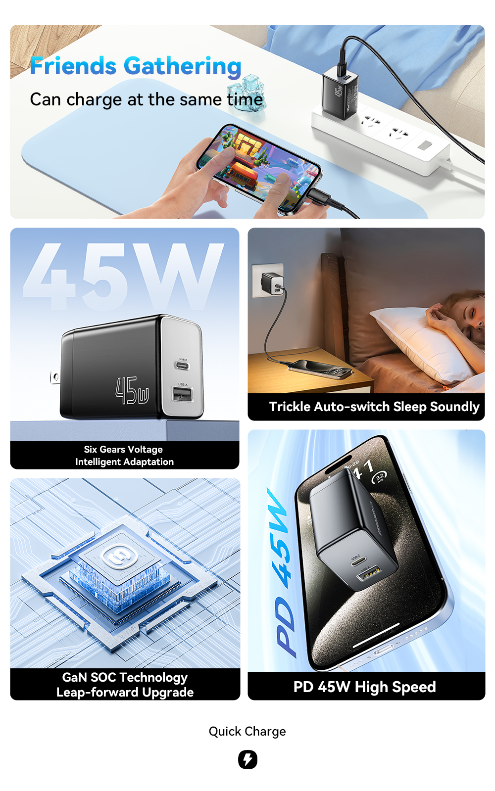 ESSAGER ES-CD40 Series PD GaN Charger QC4.0 QC3.0 QC2.0 Dual 2 Ports USB C 45W