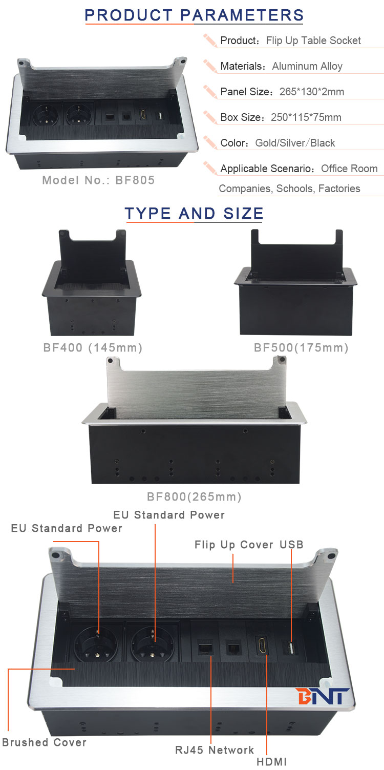 Smart Office Tabletop Socket Box/Flip Up Multiple Power Data Outlets/ Table Sockets