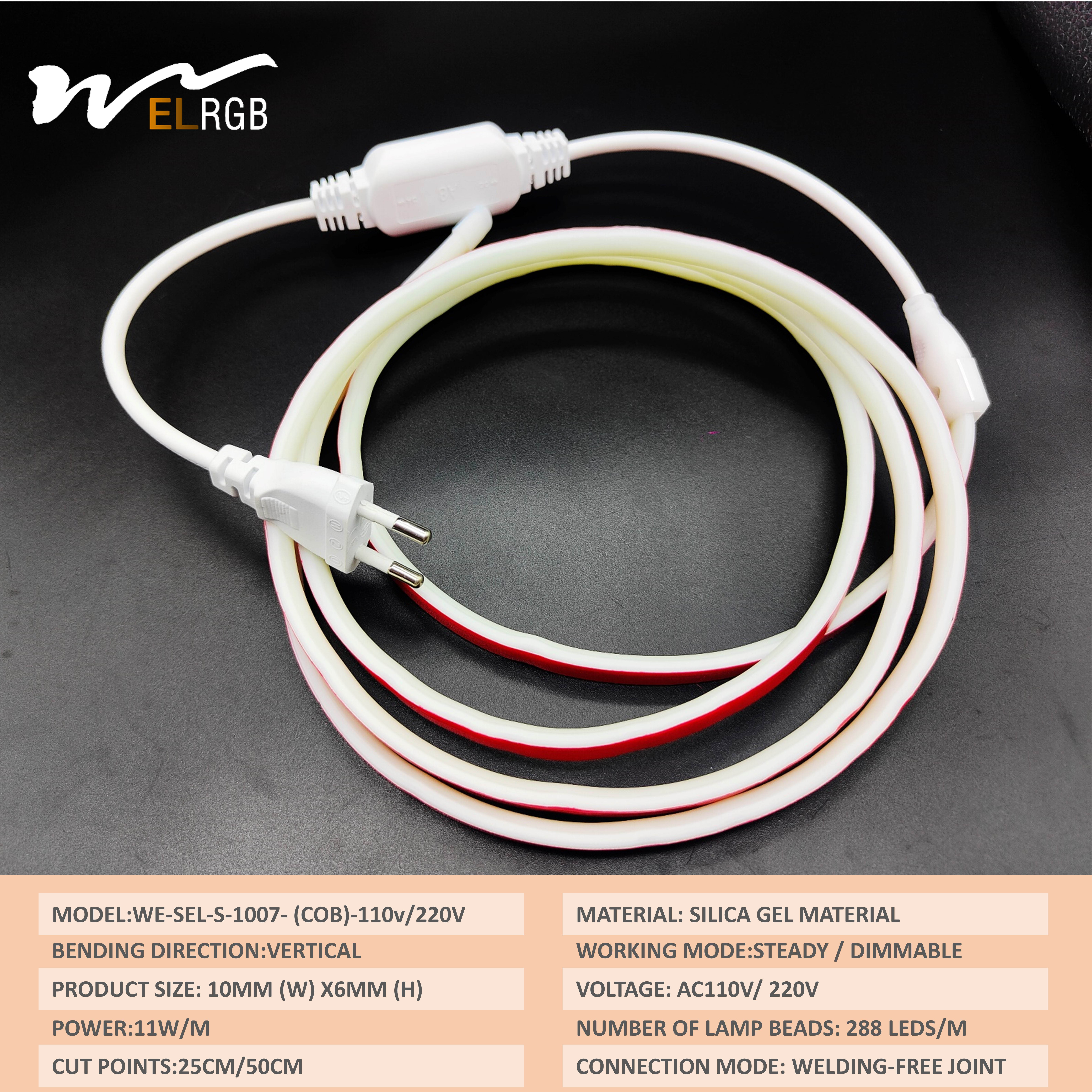 Vertical Bending Direction 288 LEDs/M Ultra Bright COB LED Light Strip Waterproof Dimmable