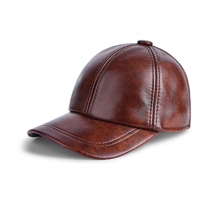 Leather baseball cap Custom high quality curve  6 panel fitted hat