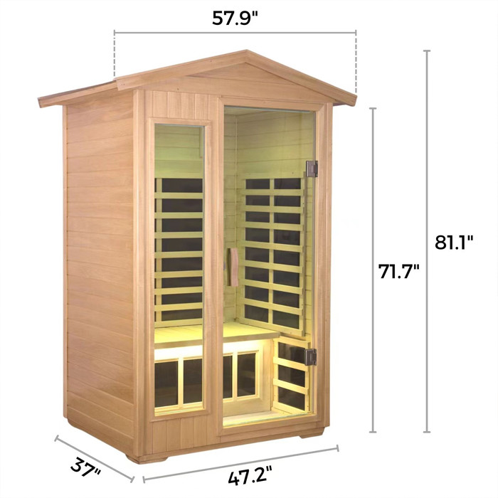 Solid Wood Infrared Sauna Room 2 Person Outdoor Steam Room For Wellness