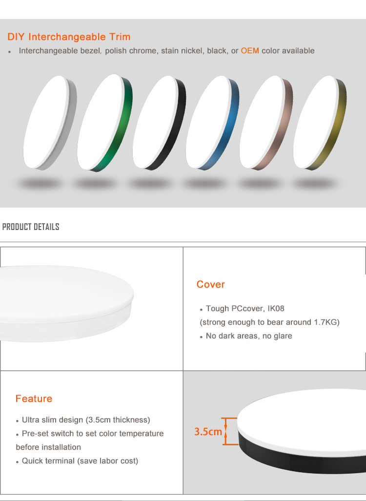 15W 28W Round Sensor Ceiling Light IP54 Dimmable Motion Activated Ceiling Light