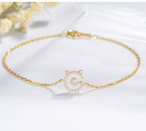 China Kitten Nameplate 0.11ct 18K Gold Diamond Bracelets Unique Engagement Gold Bullion wholesale