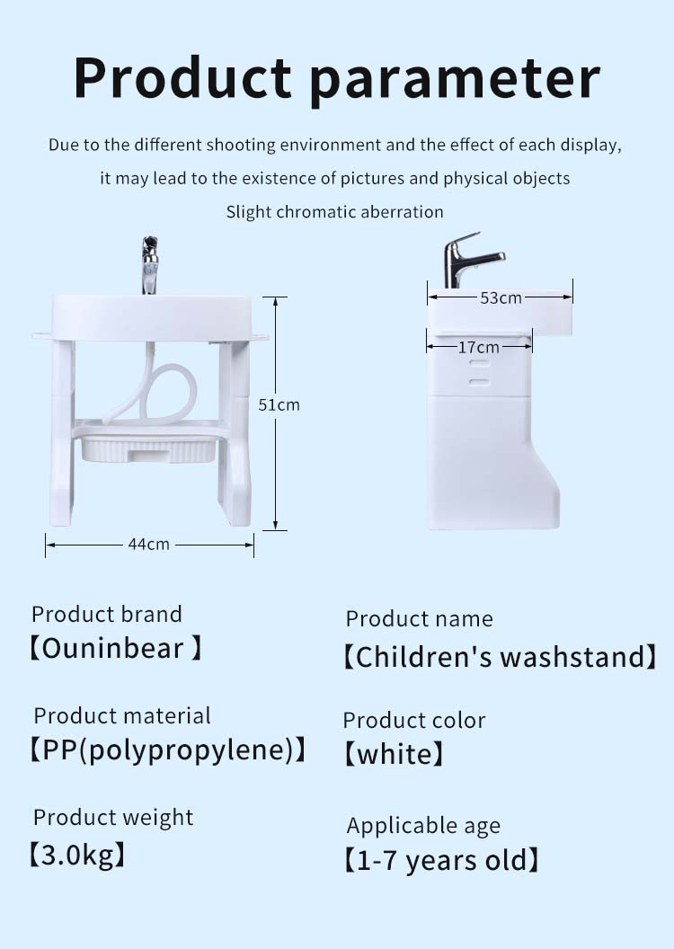 Ouninbear Sink Kids Wash Basin Plastic With Light And Water Tank In White