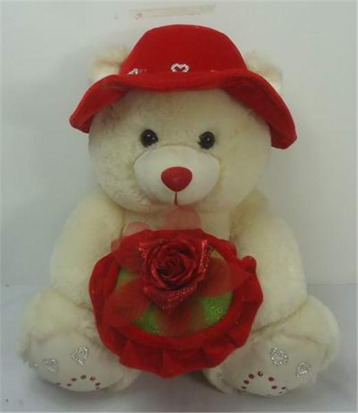 Quality 16'' Valentines White Bear With Bowler Hat for sale