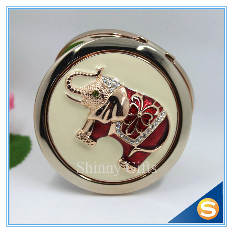 Shinny Gifts Elephant Design Handmade Round Compact Mirror Portable Small Mirror