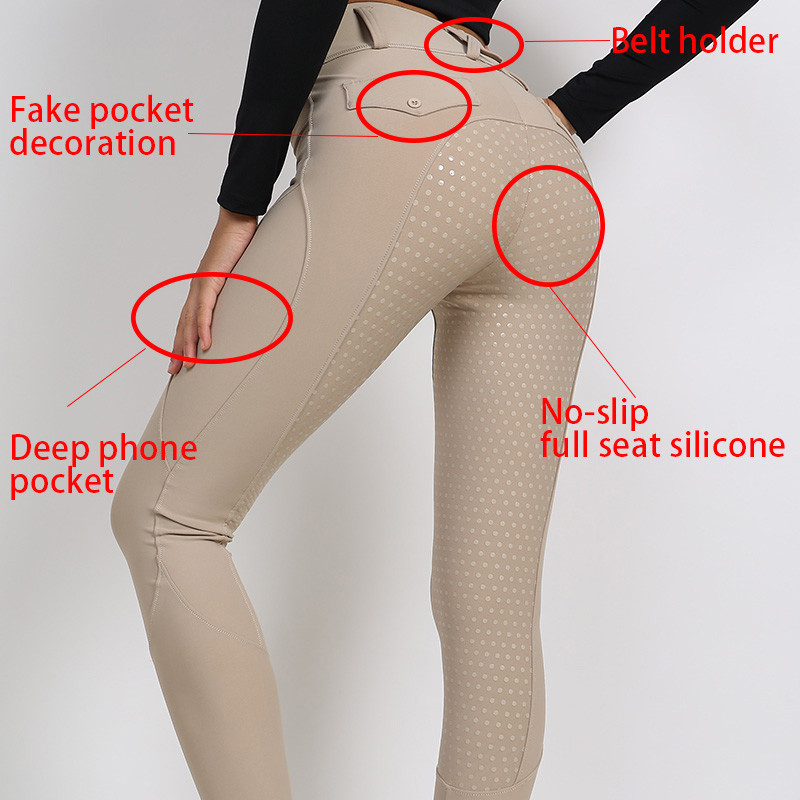 Anti Pilling Equestrian Leggings Khiki Riding Breeches With Phone Pocket