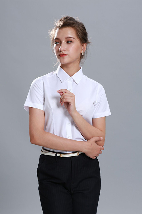 Spring Fashion Button Down Custom Business Shirts White Short Sleeve 100% Cotton