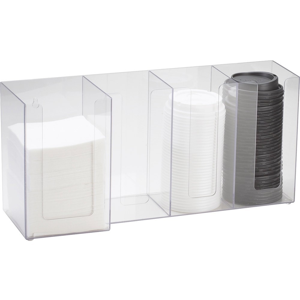 Wall Mounted Clear Acrylic 4 Section Cup Lid Napkin Organizer Holder Dispenser