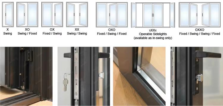 Interior / Exterior Aluminum Casement Doors French Single Hinged Aluminium Doors