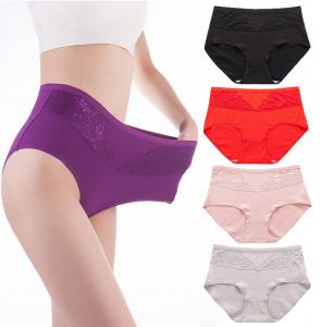 China XL-4XL Womens Underwears High Waist Cotton Female Fat Briefs Plus Size Lace Panties For Middle-Aged Women wholesale